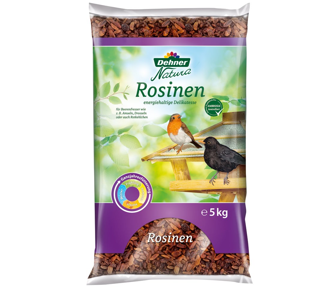 Dehner Natura Wildvogelfutter, gehackte Erdnüsse, 10 kg & Natura Wildvogelfutter, Rosinen, 5 kg