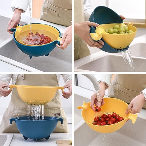 Miniatura 2 de Cesta de lavado de cocina colador de drenaje de cocina - Colador de plástico multifuncional, colador de cocina verde grande