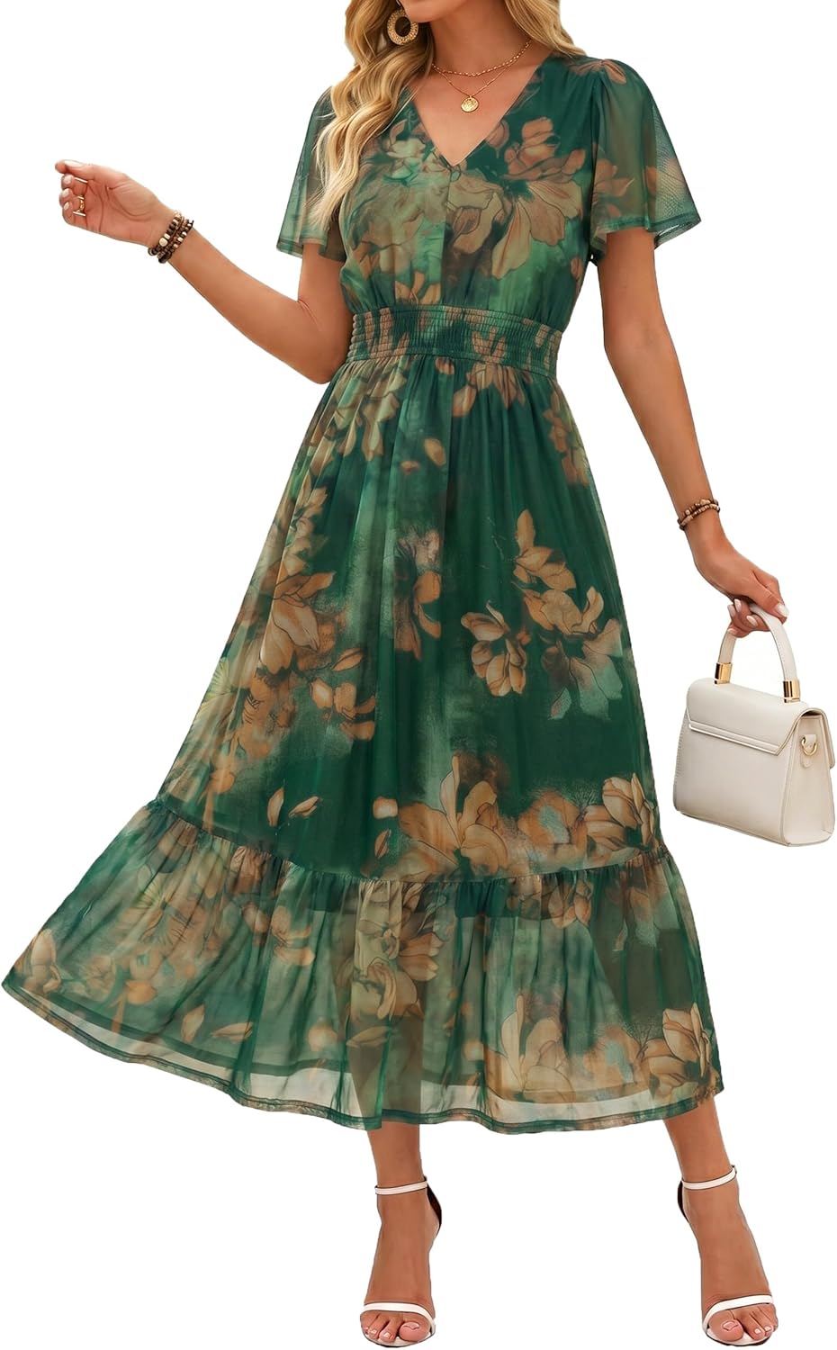Simplee Womens Summer Floral Maxi Dress Boho Wedding Guest Long Dress Short Sleeve V Neck Vacation Flowy Dresses 2026