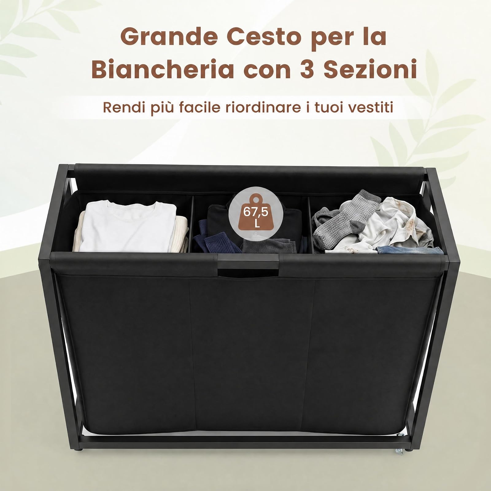 COSTWAY Cesto Portabiancheria 67,5Lcon Ruote, Tavolino con Cassetti Marrone