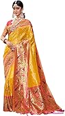 Sangam Prints Women's Paithani Silk Woven Zari Work Saree with Blouse Piece (BWSON-10004,Yellow)