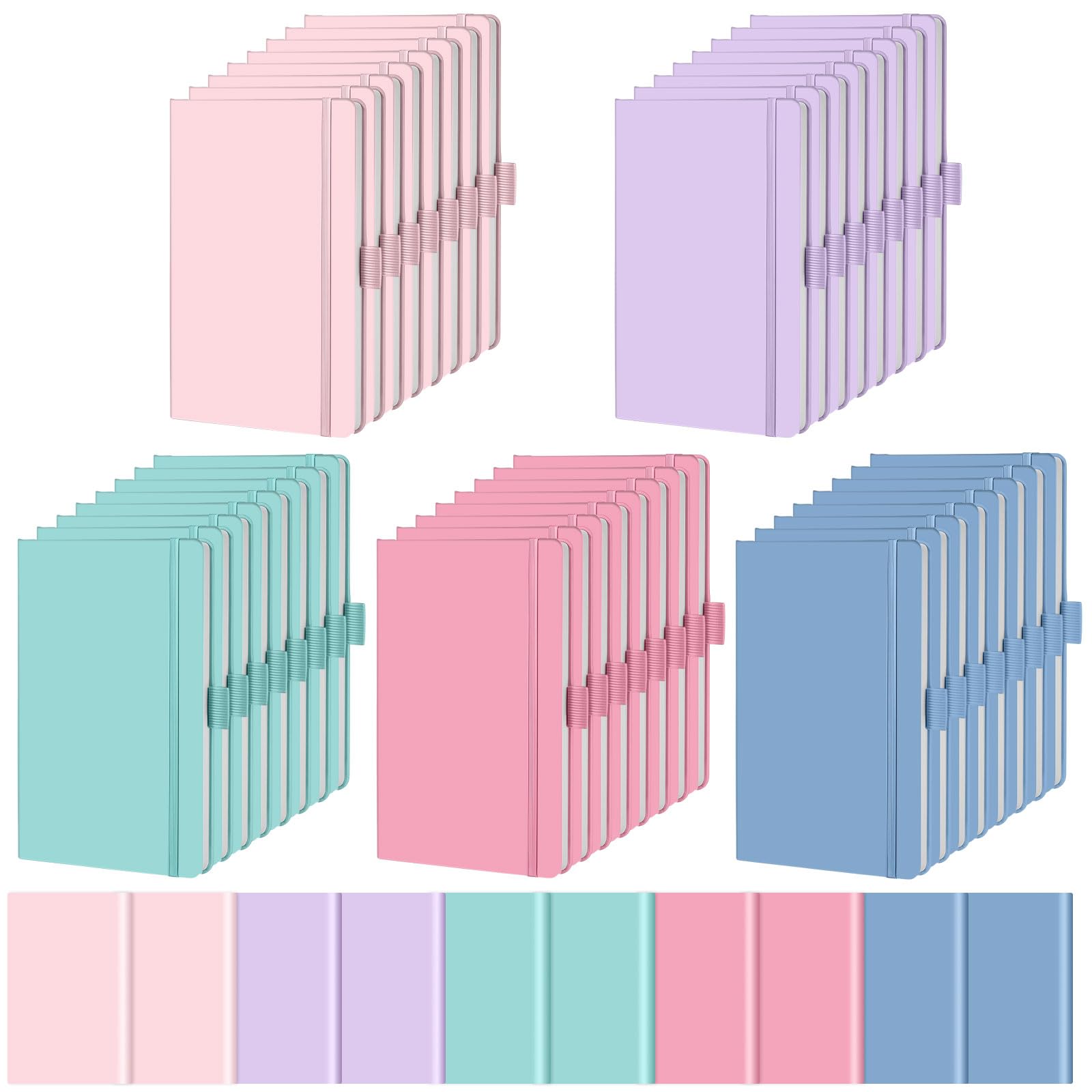 Laumoi Confezione da 40 quaderni tascabili, formato A6, con copertina rigida, 8,9 x 14 cm, piccolo blocco note a righe con portapenne, per scrivere, forniture per ufficio e scuola (colore fresco)