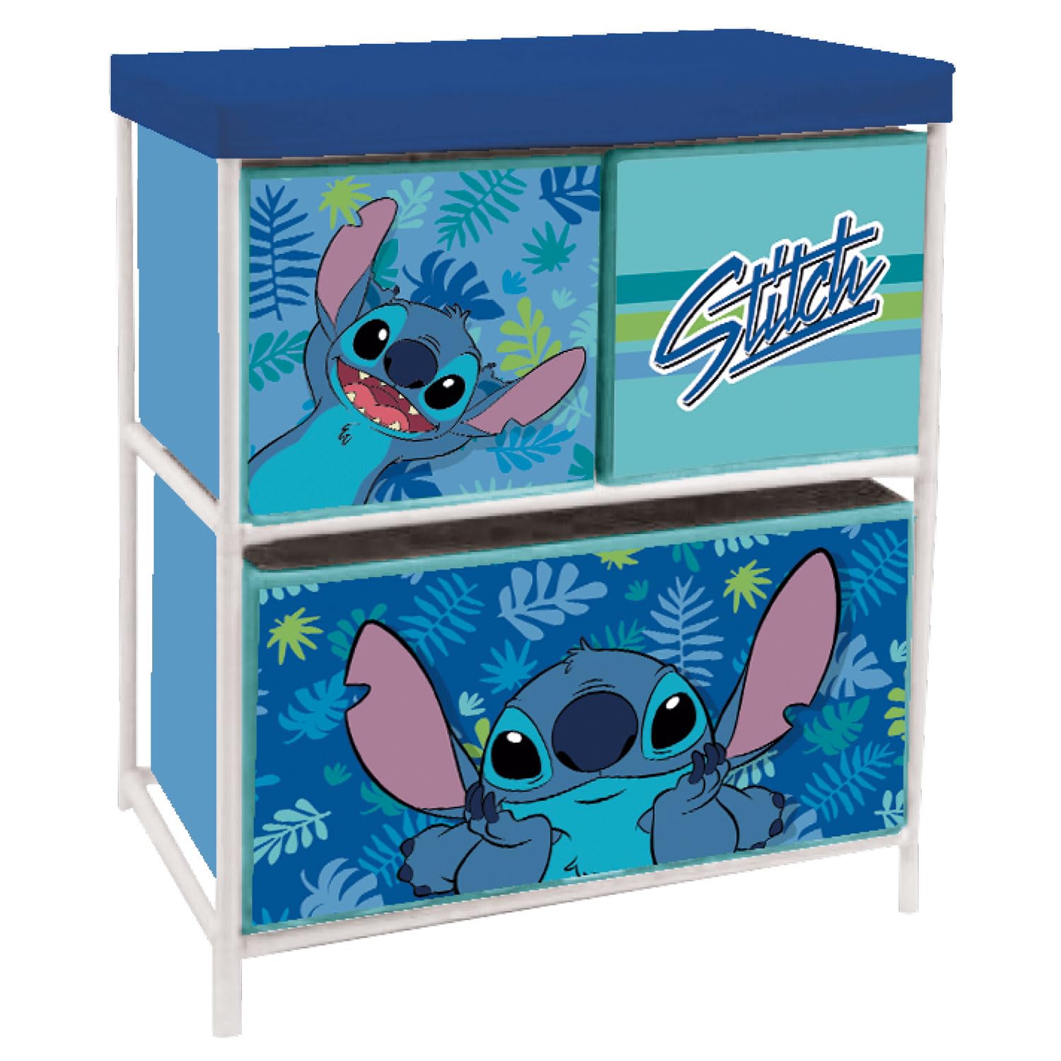 ARDITEX - Étagère pour Enfants avec 3 bacs en Tissu de Disney Stitch - Structure en métal et bacs en Polyester - 53x30x60 cm - Bleu