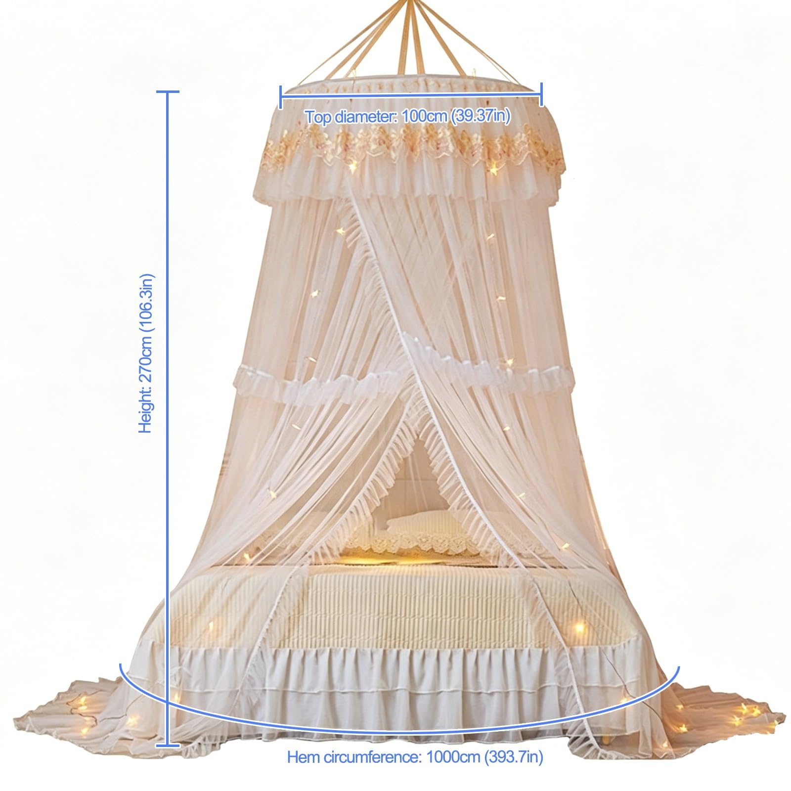 SARKEY Transparenter Netz Kuppel Bettvorhang,Feines Durchsichtiges,Prinzessinnen Betthimmels,Atmungsaktives Mesh Zelt Bett Vorhang,Erwachsene,Hochzeit Dekoration