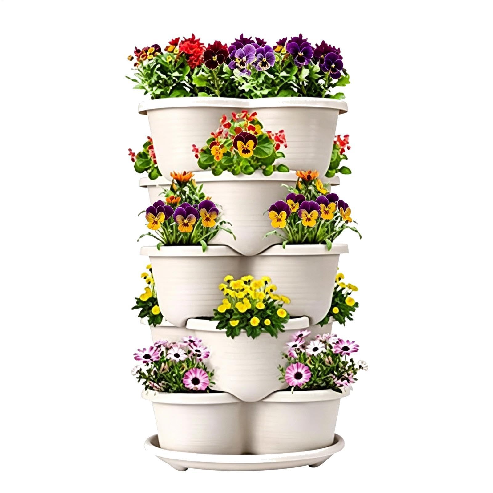 Torre De Jardín: Diseño Escalonado Apilable De Polipropileno, Macetero Vertical Que Ahorra Espacio, Maceteros Elevados Para Jardines, De Macetas De 5 Niveles | Cultivador De Plantas Para Pared