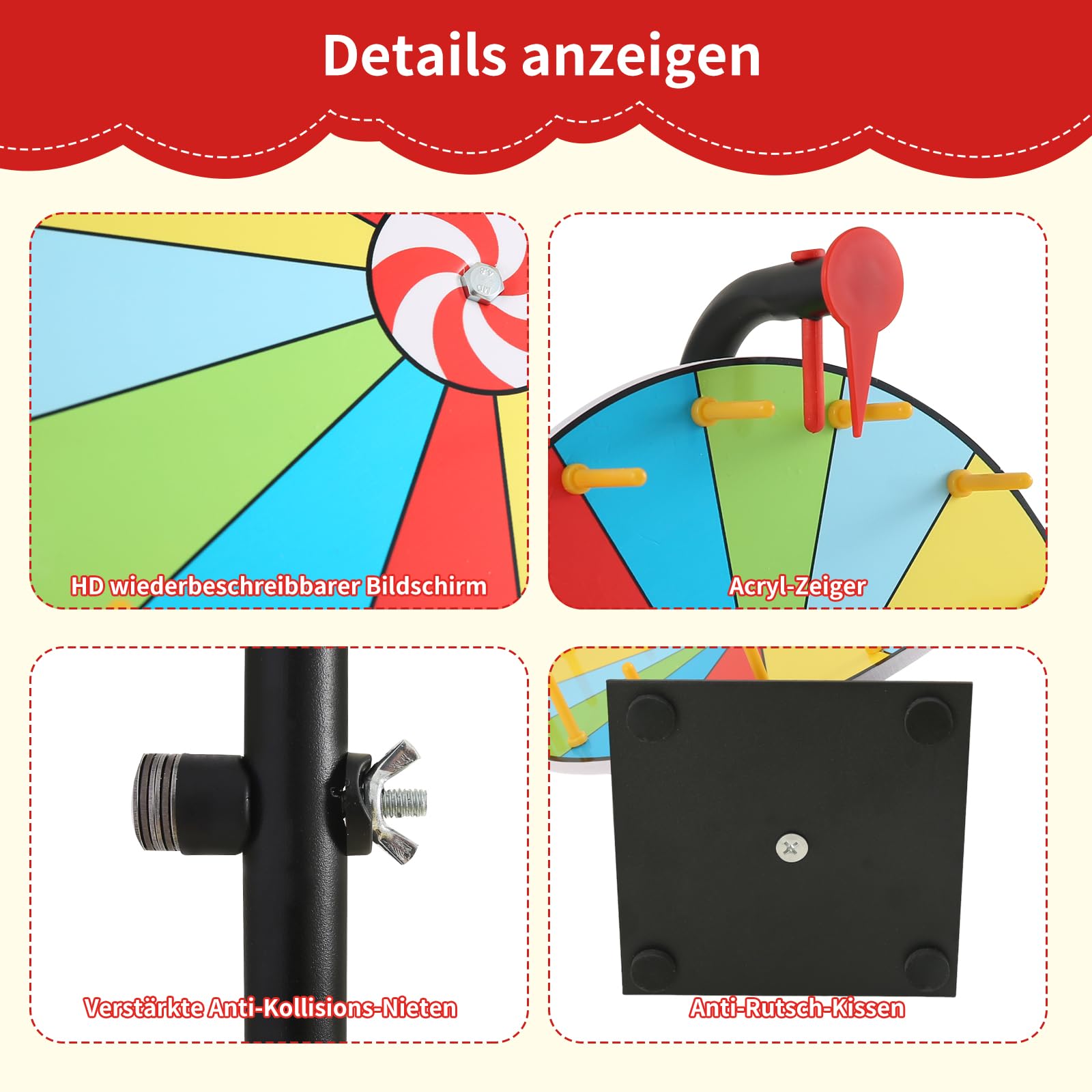 Glücksrad zum Drehen, 30cm gluecksrad gluecksrad,15 Slots Glücksrad zum Selbstgestalten, mit Markeund und Radiergummi, für Gewinnspiele, Wortspiele, Partys