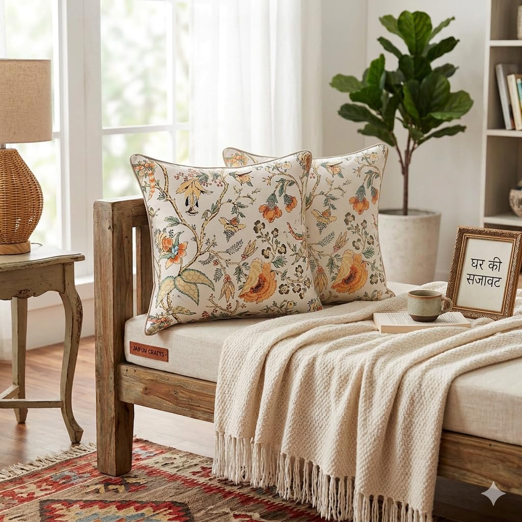 Texstylers Multicolor 24x24 Inch Set of 2 Pcs's All Over Jaipur Print Pure Cotton Cushion Cover (Color 03)-image-13