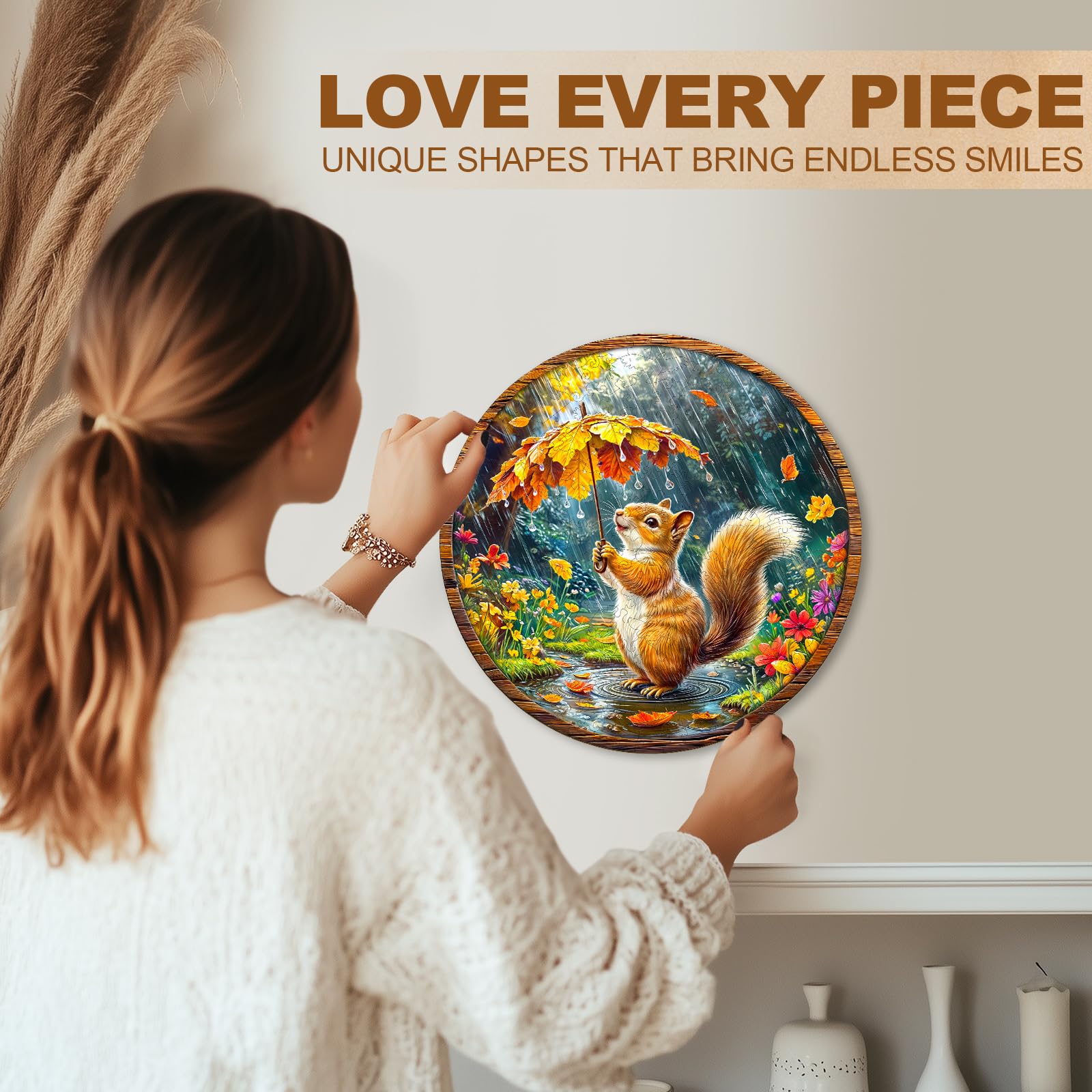 Holzpuzzle Erwachsene, 270 Teile Eichhörnchenträume Puzzles, 34 * 33.9cm Wood Puzzle, Unregelmäßige Einzigartige Tierform Holzpuzzles für Erwachsen, Schön Geschenk für Familie und Freunde