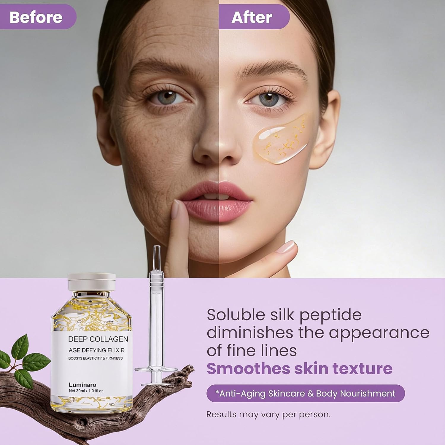 Deep Collagen Silk Peptide Intensive Ampoule,Silk Peptide Intensive Lifting Ampoule,Anti-Aging Hydrating Serum for Face with Collagen & Multi Peptides, Hyaluronic Acid Serum for All Skin Types