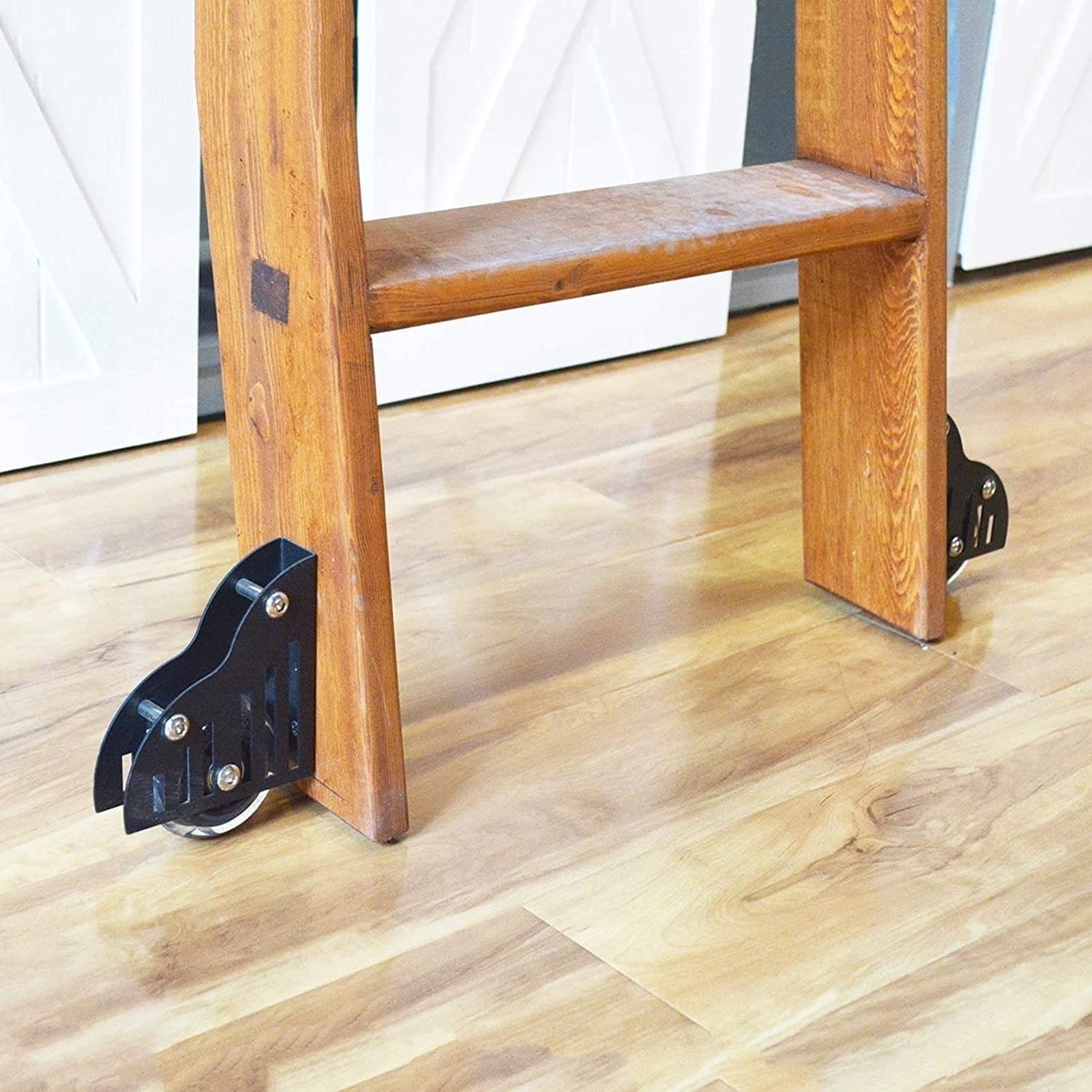 Kit ferramenta per scaletta per libreria a rotelle - Accessori per ferramenta per porte scorrevoli per fienile - Con rulli a pavimento - Materiale in acciaio al carbonio - Facile da installare - Nero