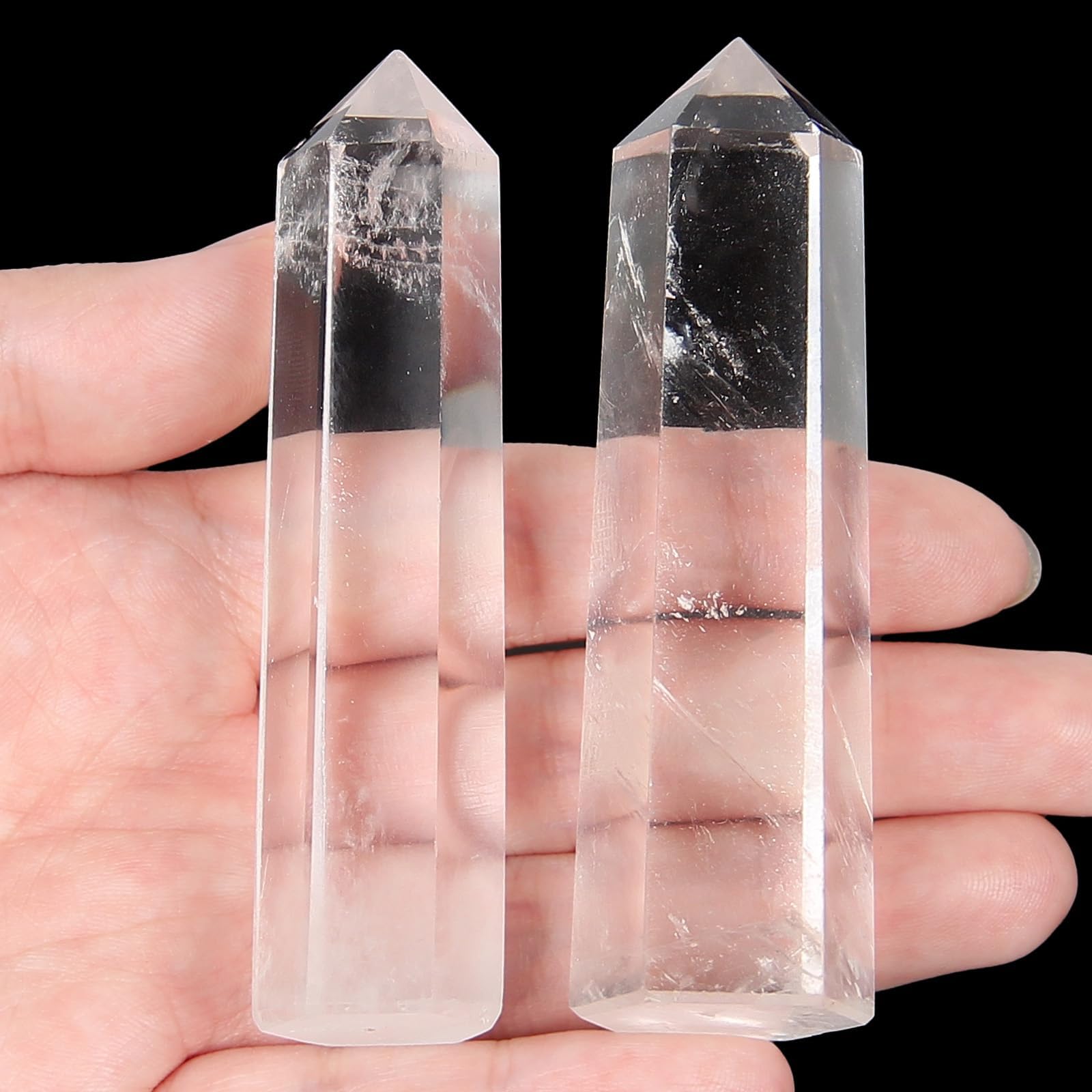 Orientrea Clear Quartz Crystal Wand-2 Pcs 2.8''-3.1'' Natural Clear Quartz Crystal Wands, Healing Crystal and Stones, Natural Clear Quartz Stone Tower, Gift Box Packaging