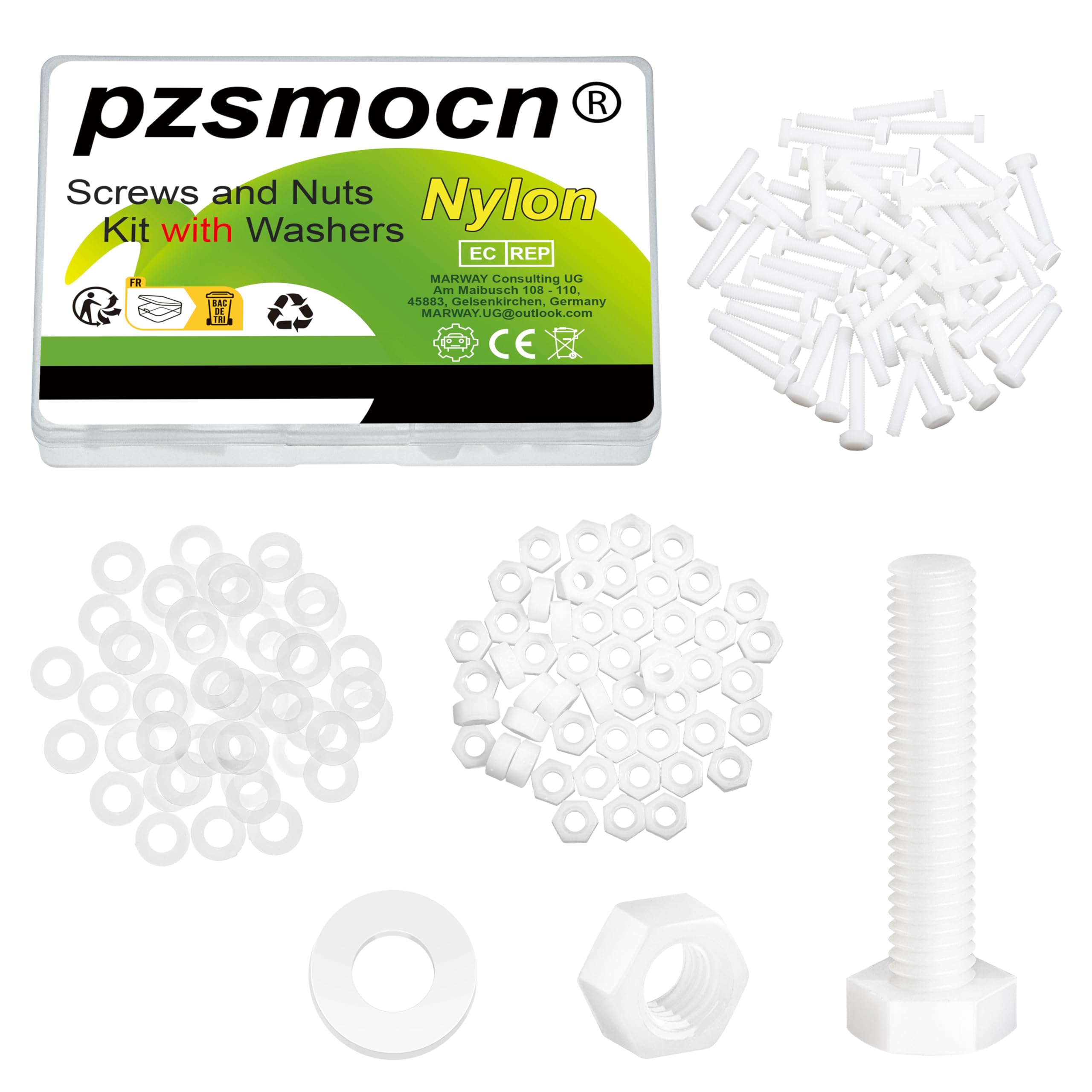 Pzsmocn 150 Pieces/50 Sets M6*30 mm Plastic White Nylon Outer Hexagon Screw Nut Combination Kit, with Insulating Washers, Standard Size, For DIY and Electronic Assembly. — image 1