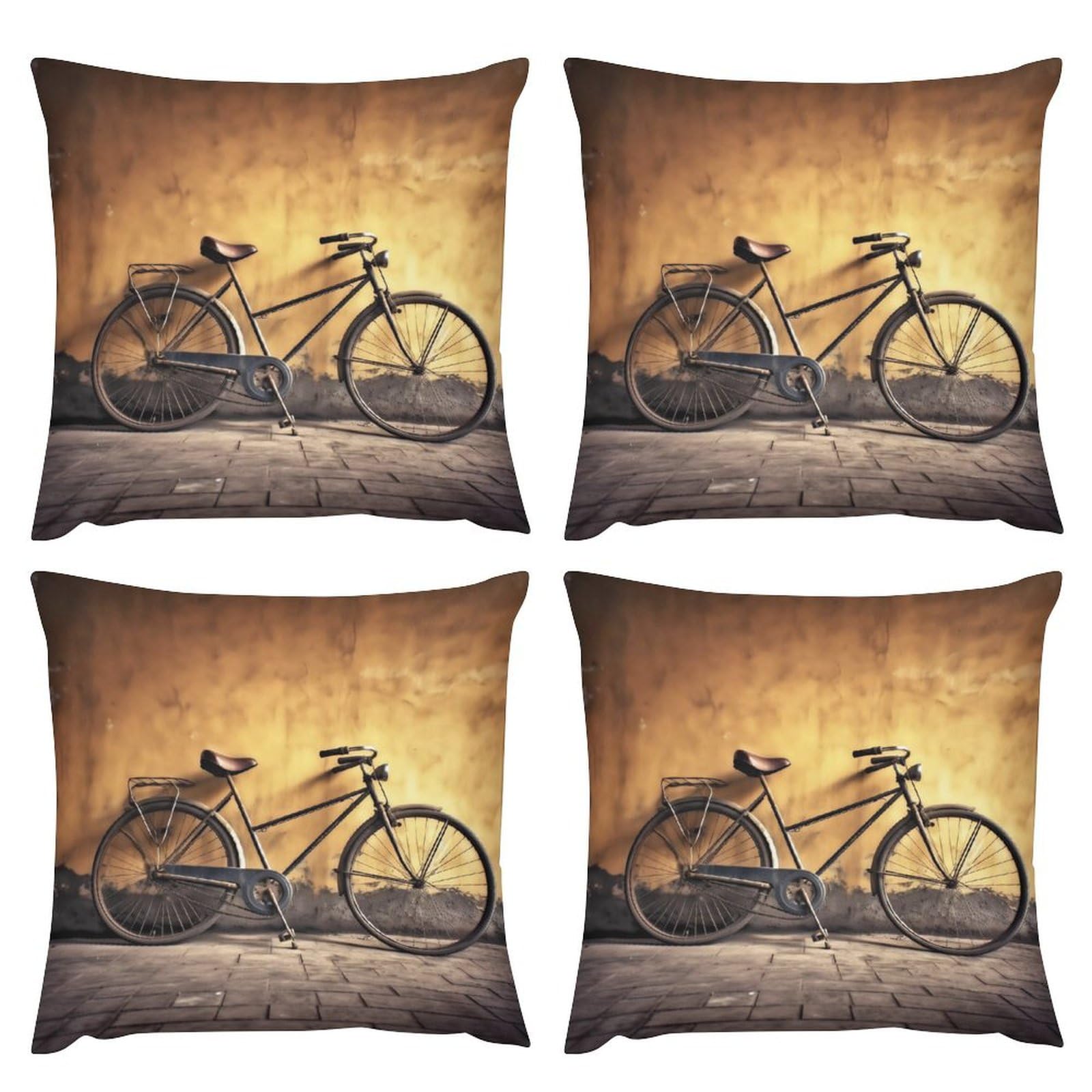Housse de coussin vieux vélo lot de 4 carrées peluche double face canapé salon déco vintage