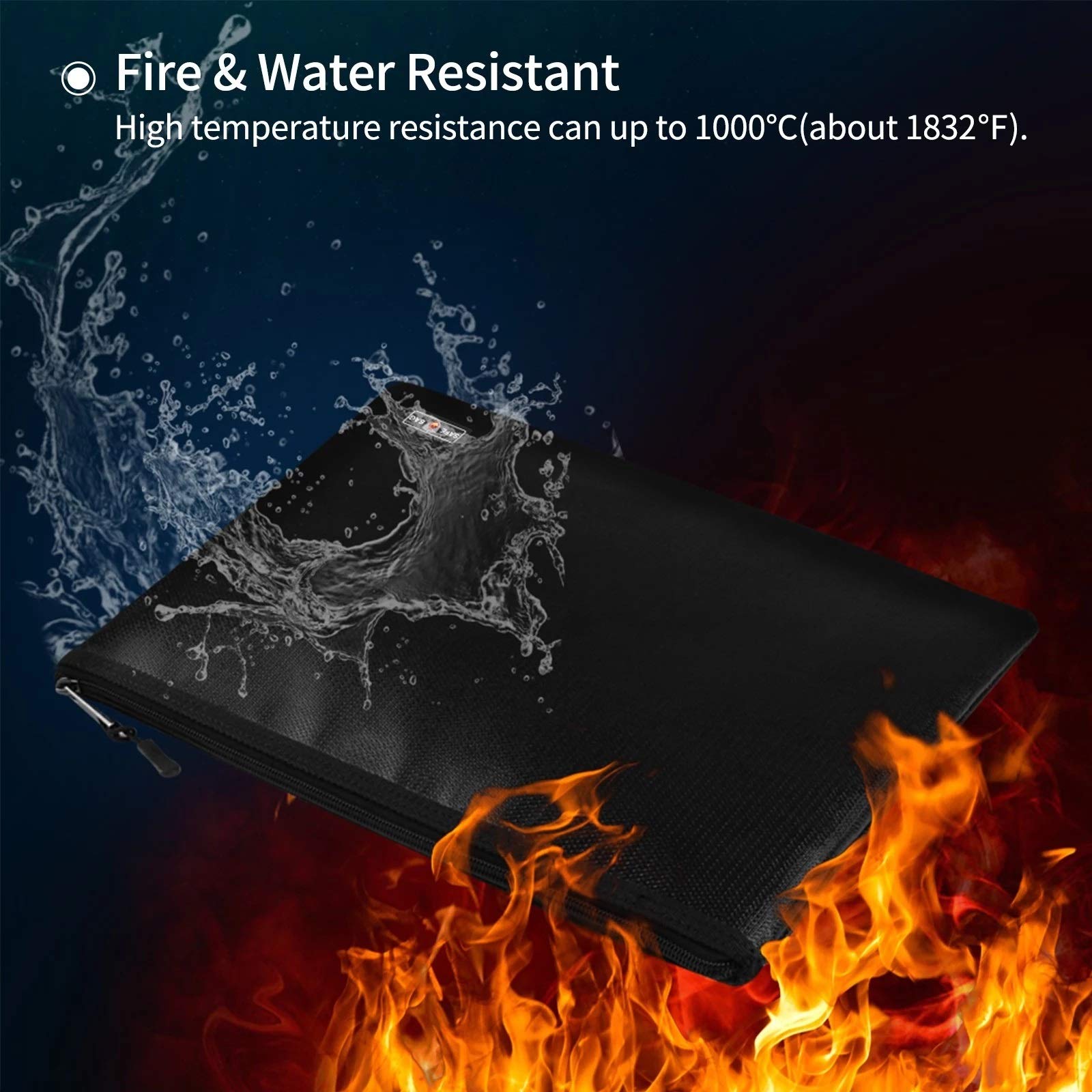 Caja de Documentos Ignífuga Fireproof impermeable carpeta de archivos almacenamiento con cierre cremallera