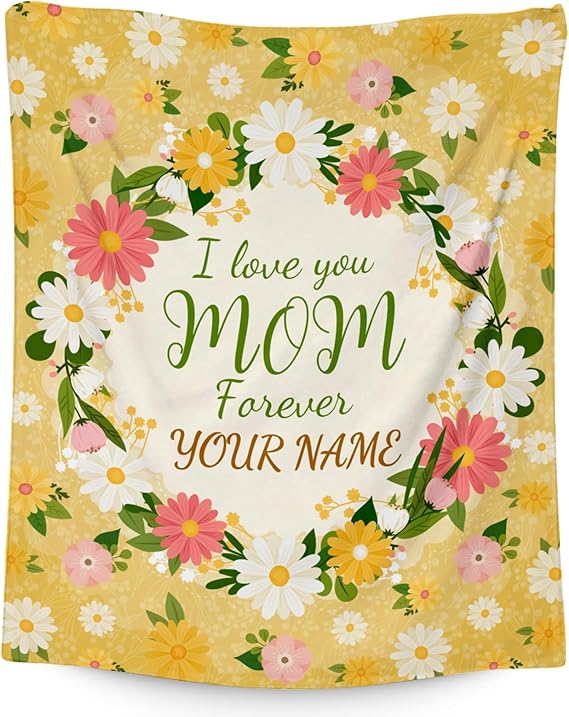 Personalized Gift of Blankets for Mather - Custom 40x50 Inch Fleece Throw to Mom Gifts - Yellow Soft Fuzzy Blanket for Festivals Holidays