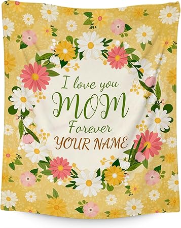 Personalized Gift of Blankets for Mather - Custom 40x50 Inch Fleece Throw to Mom Gifts - Yellow Soft Fuzzy Blanket for Festivals Holidays
