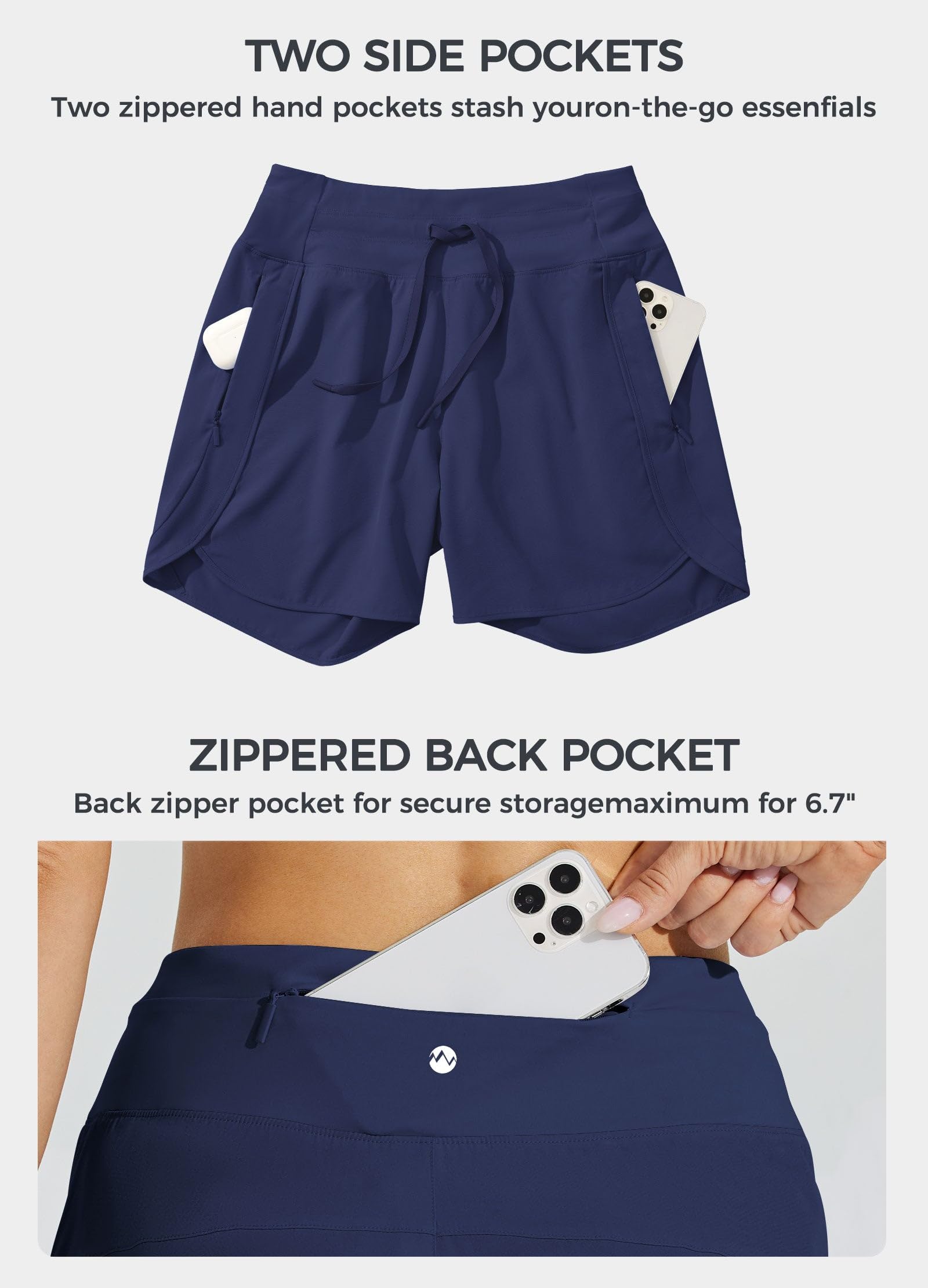 WILLIT Pantaloncini da corsa atletici da donna, 5", 7", per allenamento, corsa, jogging, corsa, corsa, asciugatura rapida, a vita alta, con cerniera