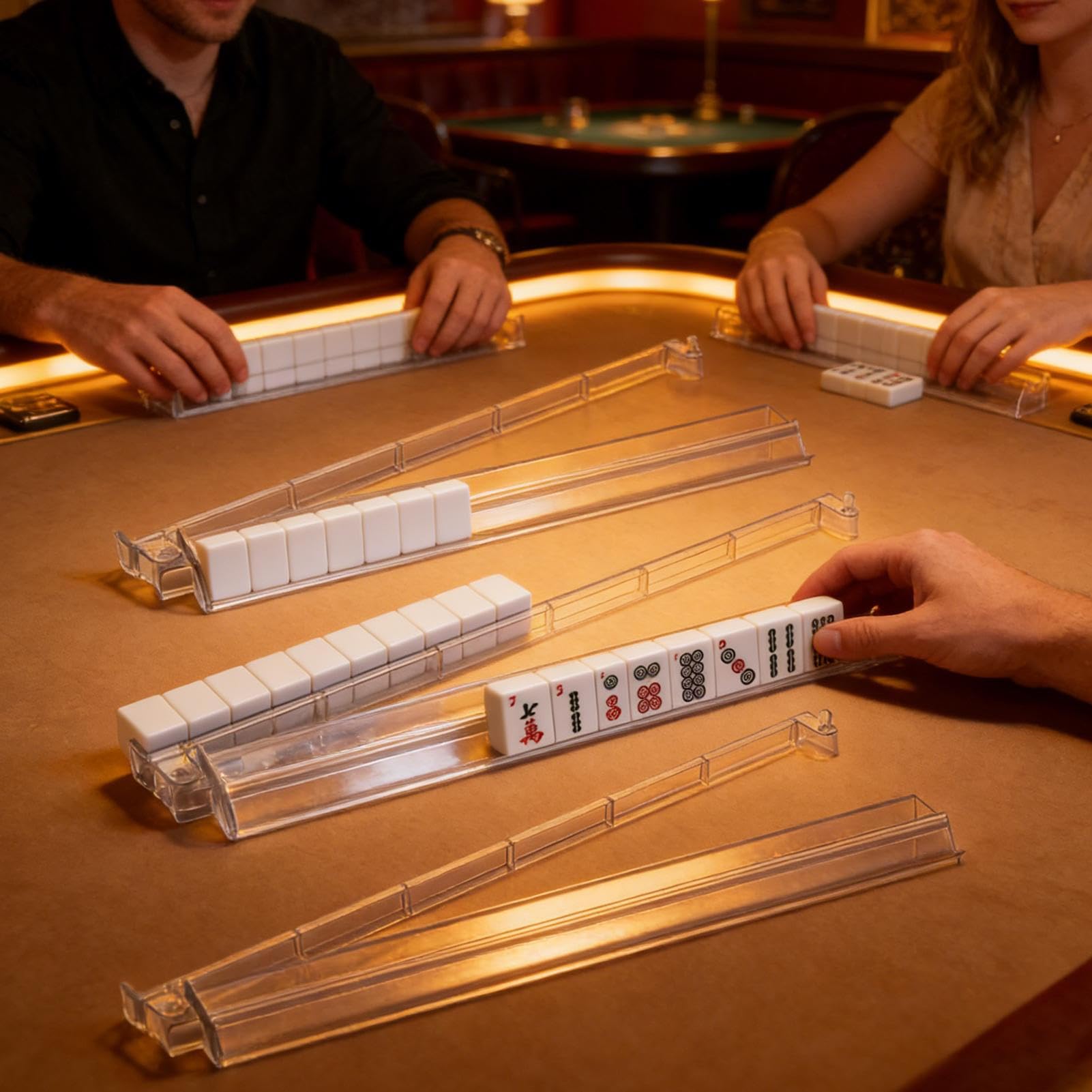 Genérico Empujadores Y Soportes Transparentes para Mahjong - 4 Accesorios para Mah Jongg | Porta Fichas de Mahjong,para Jugadores, Noche De Juegos, Reunión Familiar, Evento De Cumpleaños, Hogar Y