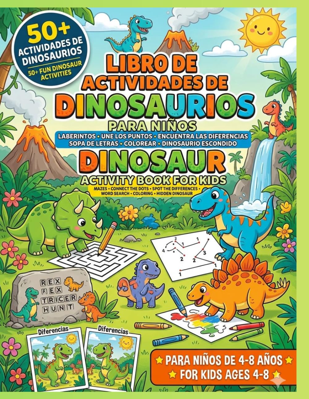 Dinosaur activity book for kids: A Bilingual Dinosaur Coloring & Activity Book for kids