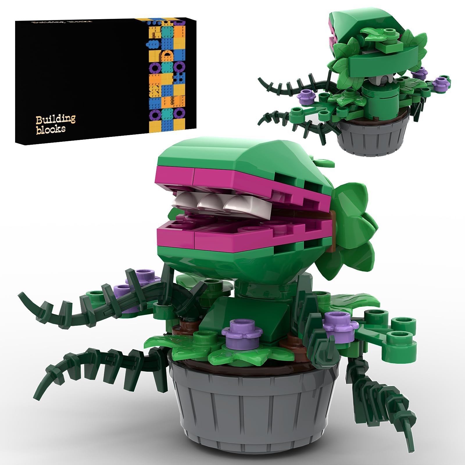 Audrey II Piranha Plant Flower Minor Version Miniature Building Blocks Set Compatible with Lego, Piranha Flower Little Shop of Horrors Building Set Horror Toys,Gifts for Boys Girls Kids Adult(47PCS)
