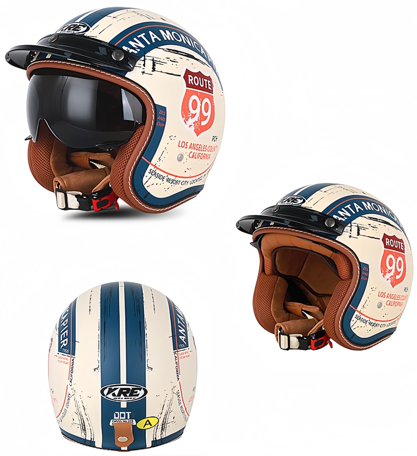 Jethelme 3/4 Halber Motorradhelm, Retro-Motorradhelm, DOT/ECE-Zugelassener Retro-Jet-Helm Für Damen Und Herren, Moped, Motorrad, Helikopter