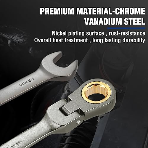 Miniatura 3 de WORKPRO Llave combinada de trinquete de cabeza flexible de 0.748 in, construcción Cr-V, niquelado, 72 dientes, diseño de 12 puntos, métrica