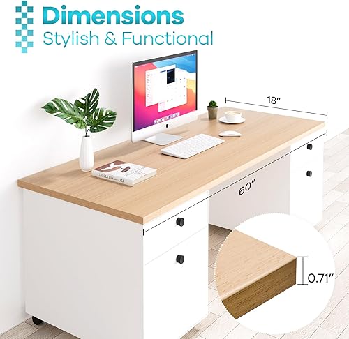 Miniatura 408 de Kaboon Mesa universal de 45.67 x 23.62 pulgadas, escritorio sólido de una pieza, encimera de melamina reversible, escritorios dobles, escritorio en