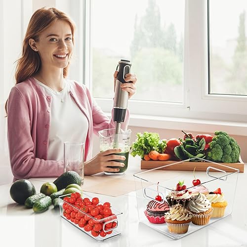 Miniatura 2 de Paquete de 8 cubos de almacenamiento de plástico transparente, organizadores y almacenamiento de despensa, contenedores organizadores de