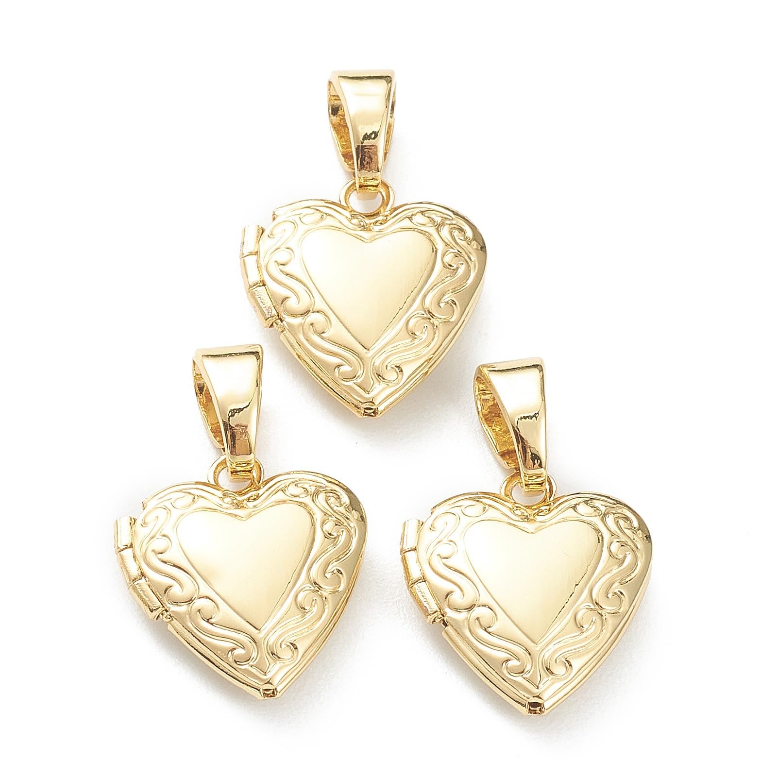 10 Pieces Vintage Gold Heart Shape Pendant Engraved Openable Collection Photo Frame for Necklaces 15x13mm-image-24