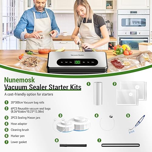 Miniatura 2 de Sellador al vacío para alimentos, máquina selladora al vacío de ahorro de alimentos, potente succión, cortador integrado, sellador de alimentos