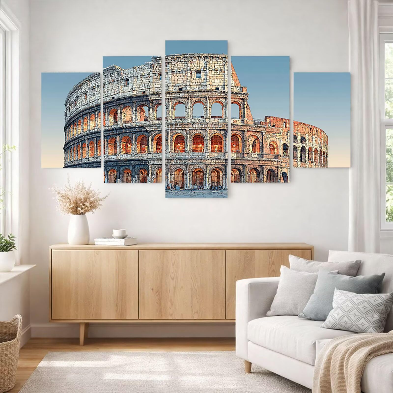 5 Pack Leuchtend Malen Nach Zahlen Erwachsene Kolosseum YCBZ-2963 | DIY Set Erwachsene mit Pinselset Acrylfarben Set Fünf Leinwand zum Bemalen Landschaft Deko Wohnzimmer Geschenke für Frauen