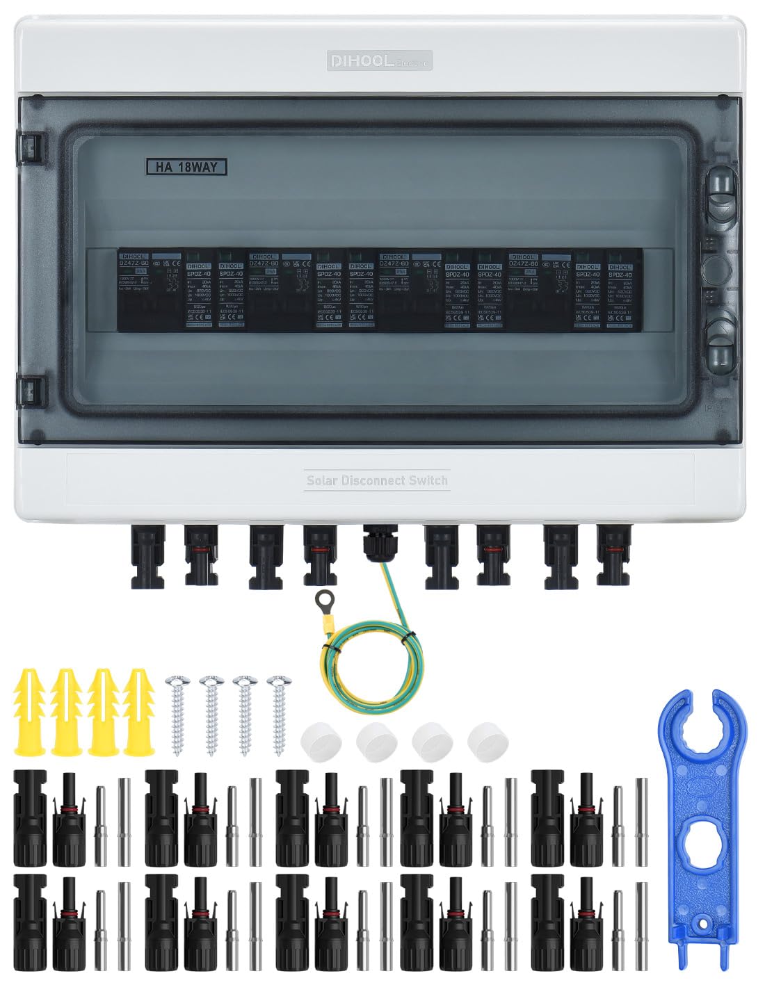 DIHOOL Protection surtension DC PV 4 chaines boitier de connexion solaire pour 4 modules solaires 500W systeme solaire balcon disjoncteur DC 25A installation PV