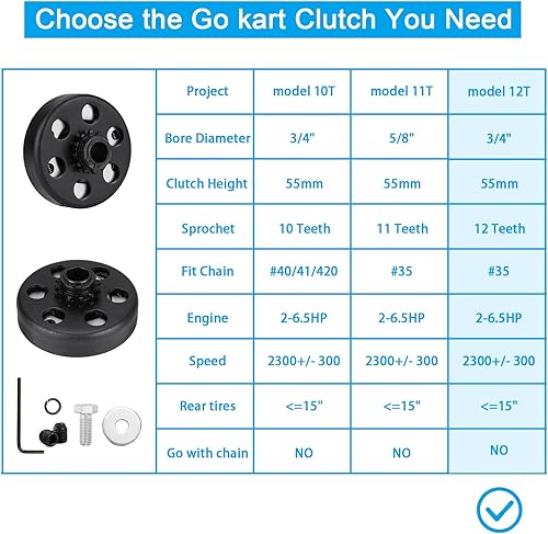 Miniatura 3 de Youxmoto Embrague Go Kart 12T de 34 pulgadas para cadena #35, hasta 6.5hp 12 dientes Predator 212 embrague centrífugo para Go Kart Mini Bike, para