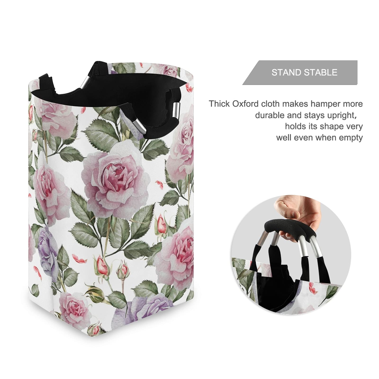 Cesto portabiancheria con fiori rosa, per vestiti sporchi, cesto portabiancheria pieghevole, ideale per riporre oggetti quotidiani, ideale per camera da letto, bagno