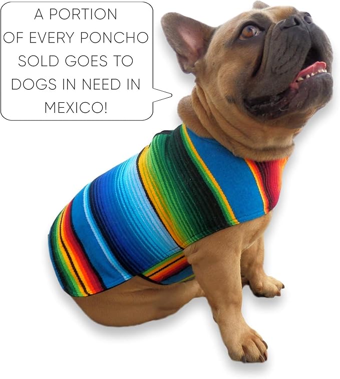 Poncho Mexicano para Perro Hecho a Mano - Azul miniatura 3