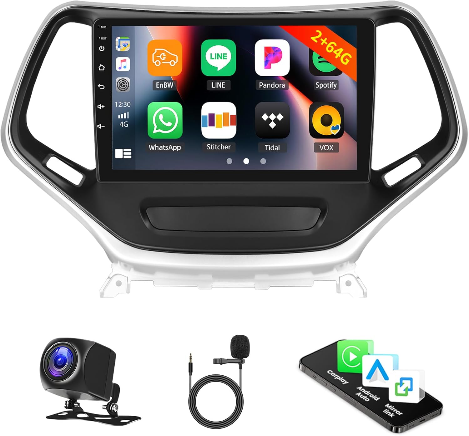 [4+128G] Android 15 Car Radio Stereo for Jeep Cherokee 2013-2018 with Wireless Carplay&Android Auto,10.1 Inch Car Radio with Mirror Link Bluetooth FM/RDS WiFi GPS EQ DSP SWC+AHD Backup Camera