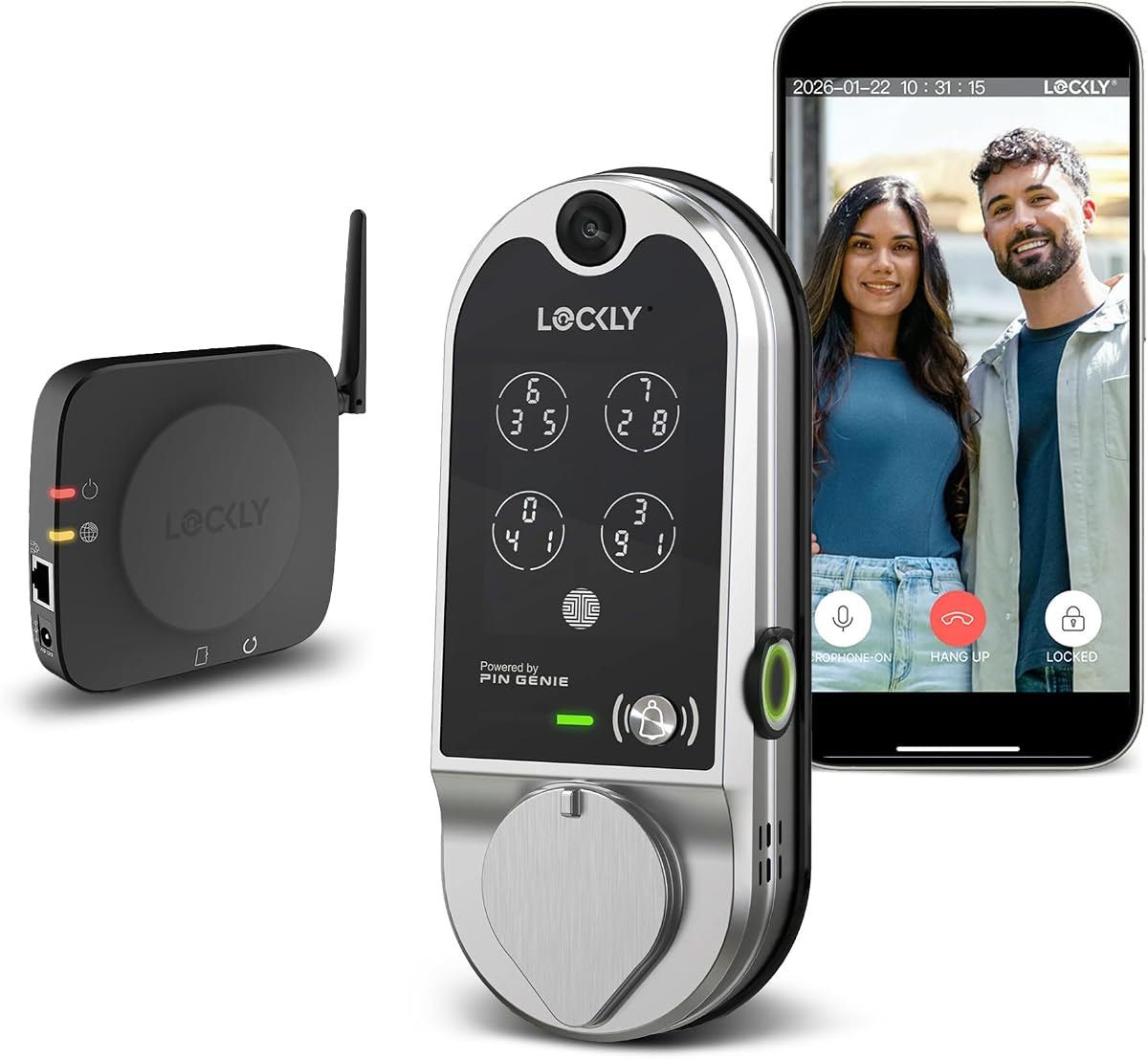 Lockly Vision Video Smart Lock with Video Camera/2-Way Audio Doorbell | Wi-Fi Deadbolt for Front Door, PIN Genie® Keypad, Fingerprint, Motion Sensor, App Remote Control, No Monthly Fee, Auto Lock