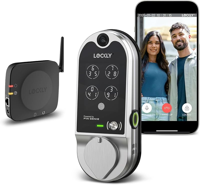 Lockly Vision Video Smart Lock with Video Camera/2-Way Audio Doorbell | Wi-Fi Deadbolt for Front Door, PIN Genie® Keypad, Fingerprint, Motion Sensor, App Remote Control, No Monthly Fee, Auto Lock