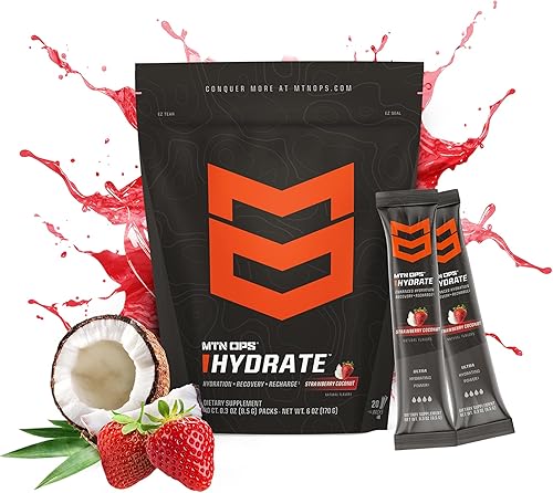 Miniatura 3 de MTN OPS Hydrate Electrolytes - Mezcla de bebida en polvo, 20 paquetes de electrolitos individuales para llevar con más de 1000 mg de electrolitos