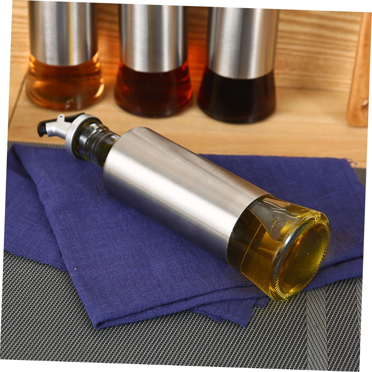 Botellas de Condimentos de Acero Inoxidable y Vidrio Dispensador de Aceite y Vinagre con Capacidad Diseño Ergonómico y Sellado Anti-goteo para Cocina y Barbacoa