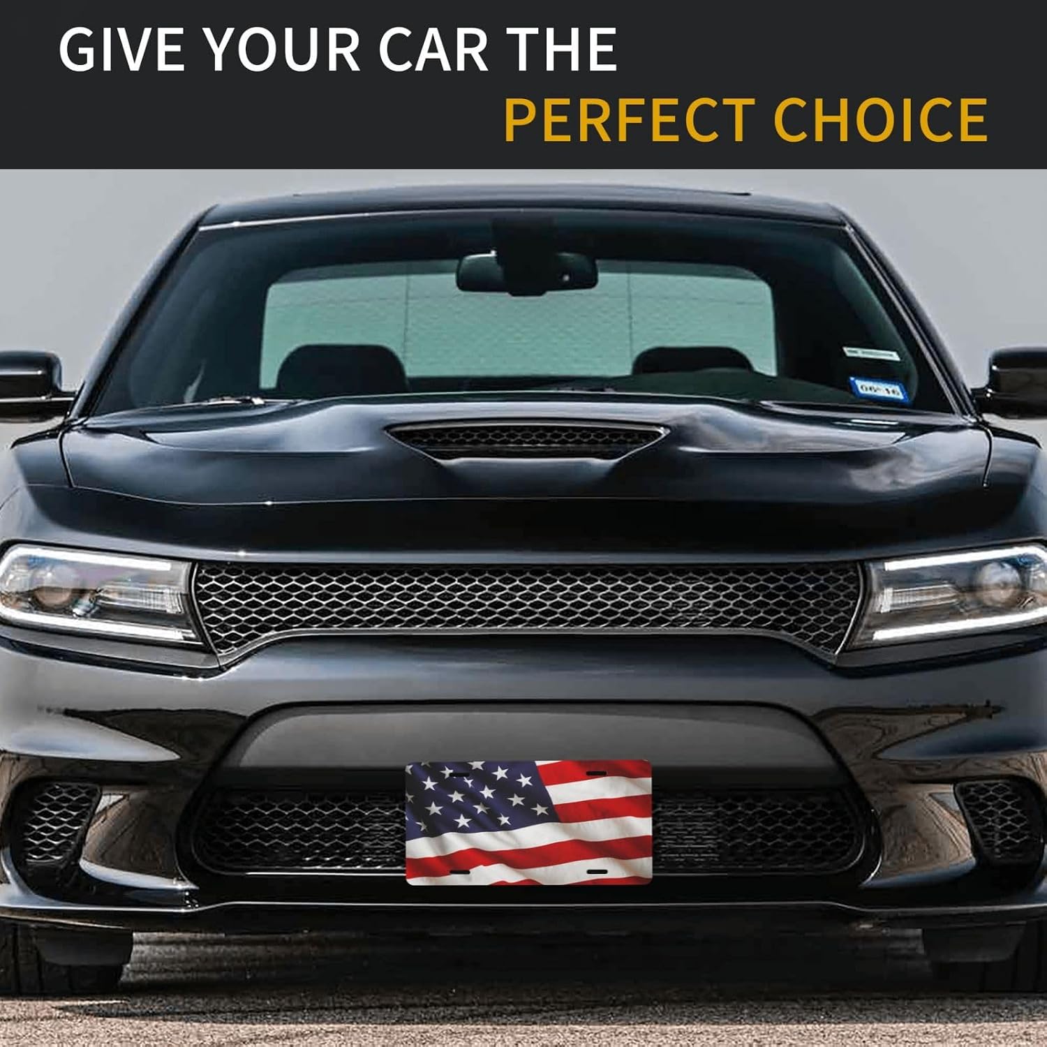 Patriotic American Flag Front License Plate Cover Car Decor Accessory Aluminum Metal Rust-Proof Car Plate Novelty Vanity Tag Cover with 4 Holes Men Women 6 X 12 Inch