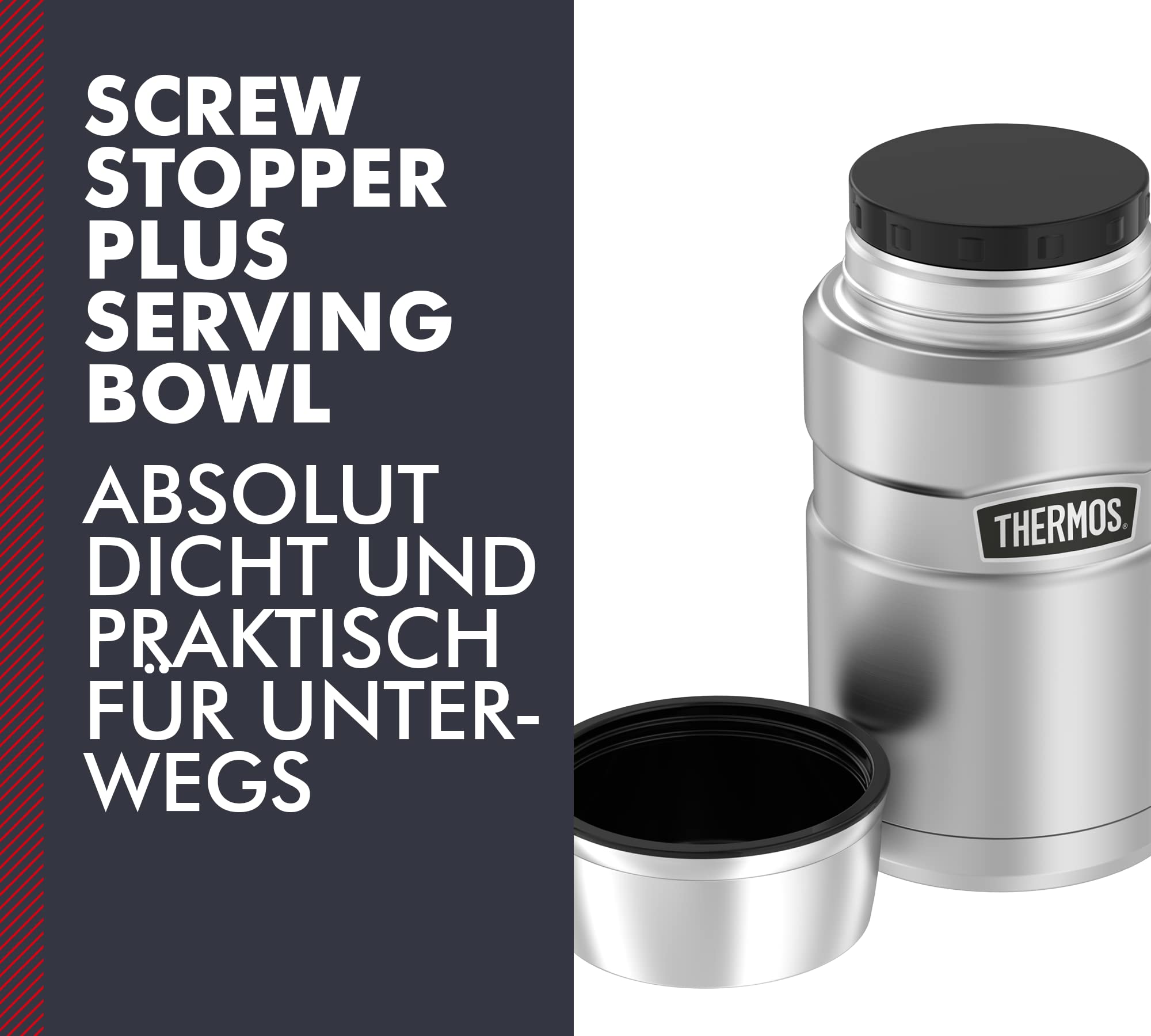 THERMOS STAINLESS KING BEVERAGE BOTTLE 1,2l, stainless steel, Thermosflasche, 24h heiß/24h kalt + THERMOS STAINLESS KING FOOD JAR 0,71l, stainless steel, Thermosbehälter inkl Löffel, 14h heiß/24h kalt