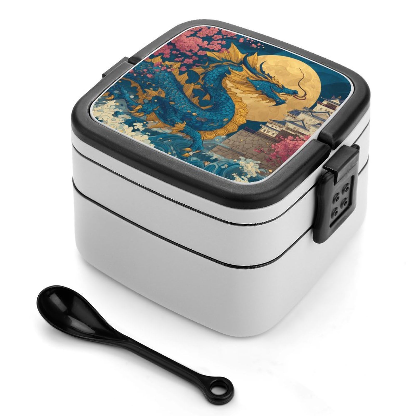 CGSBNGHA Chinese Dragon Moon Bento Lunch Box 2 Layer Lunchbox Food Container for Adults Office