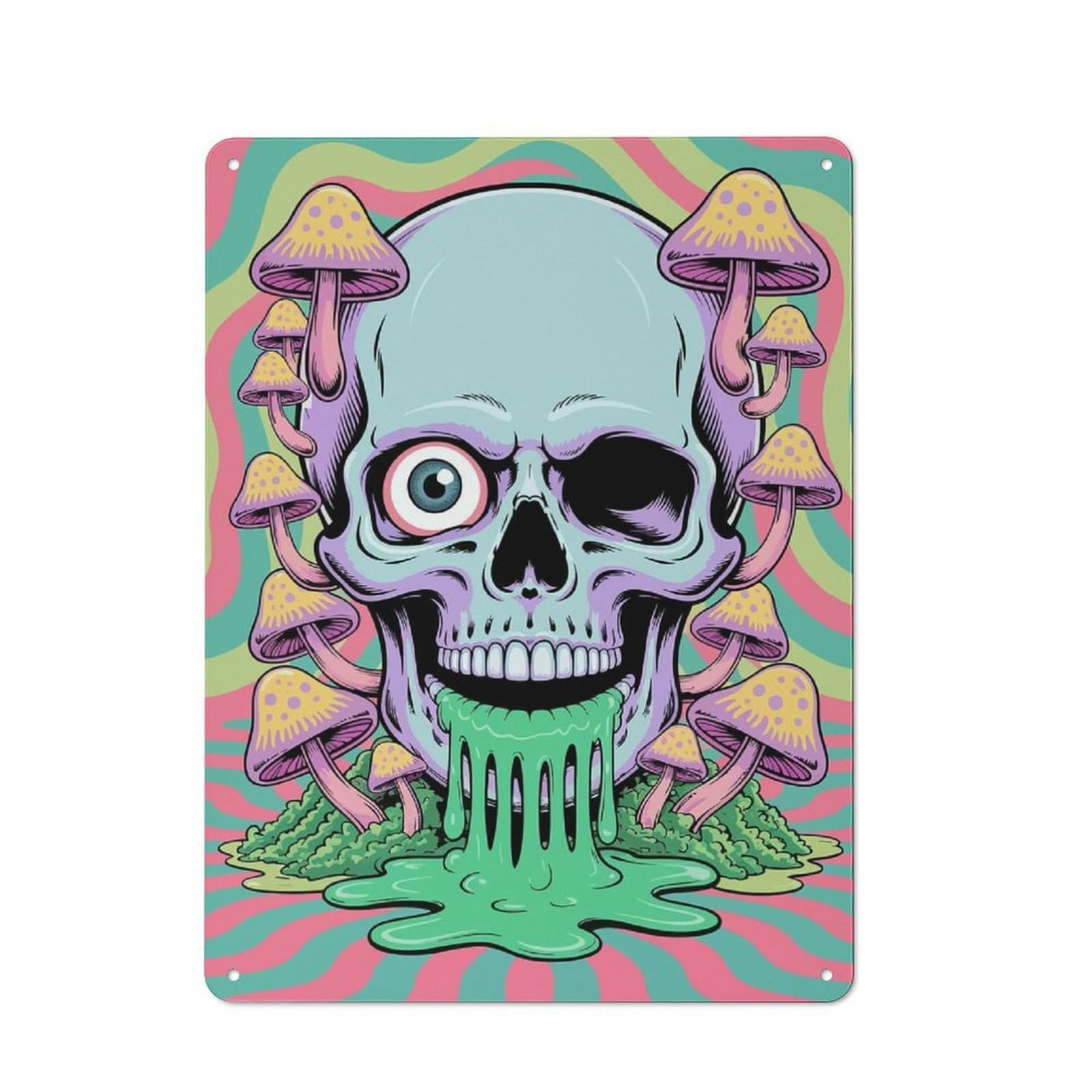 Junmoney Skull With Mushrooms Trippy Art Retro Printed Metal Sign 40X30cm For Living Room Wall, Wall Decor For People Reorganising Living Room