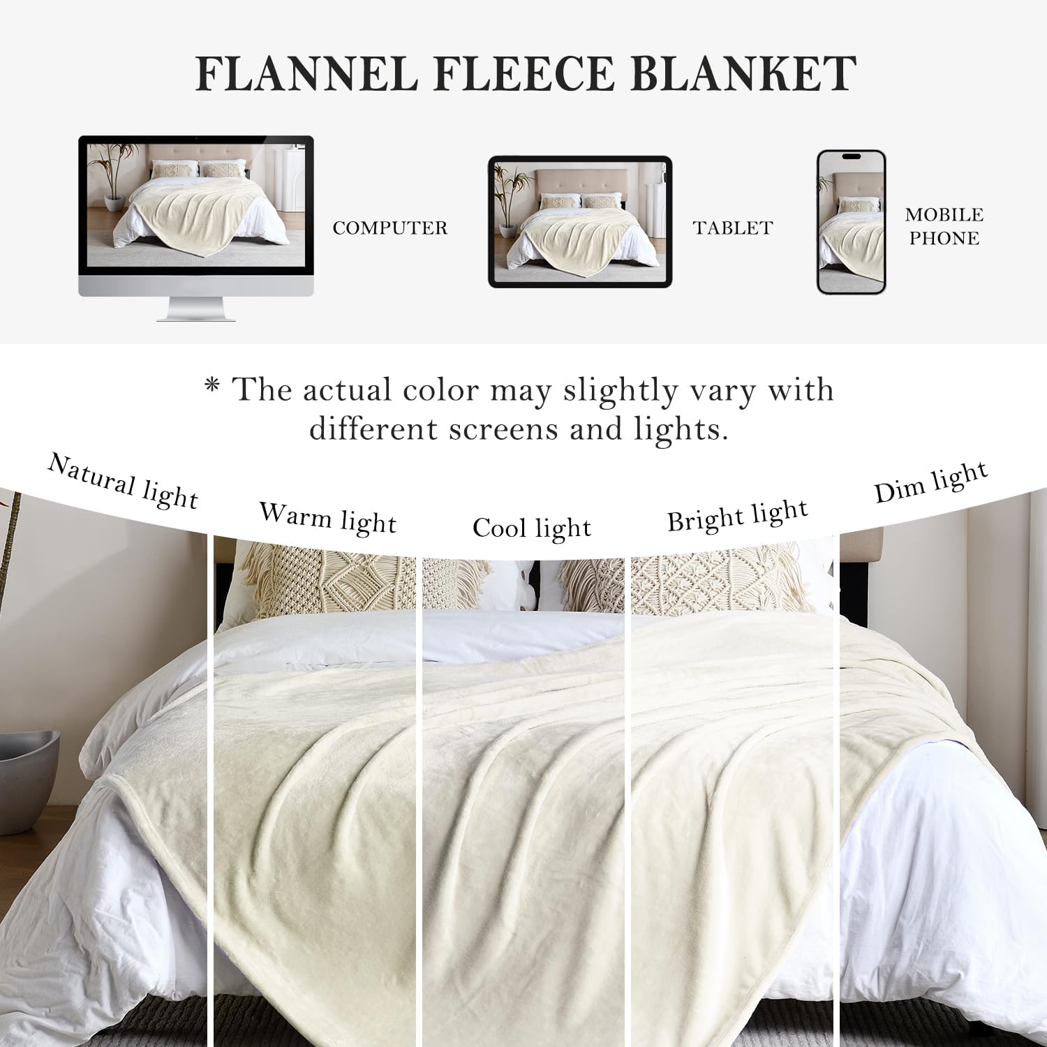 SOCHOW Flannel Fleece Blanket Twin Size, All Season Lightweight Super Soft Cozy Blanket for Bed or Couch, Linen, 60x80 inches