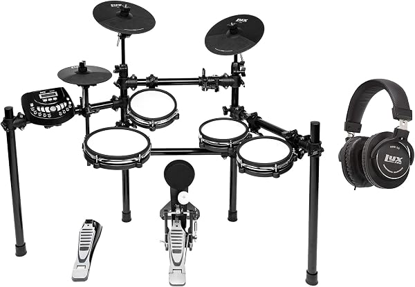 LyxJam Kit de batería electrónica de 8 piezas, juego de batería con tela de malla real, 448 sonidos precargados, 70 canciones, capacidad de grabación de 15 canciones, estrangulador y almohadilla de patadas, palos de batería con auriculares de estudio profesionales 🥇✔️ ® A Pedido 🏆™