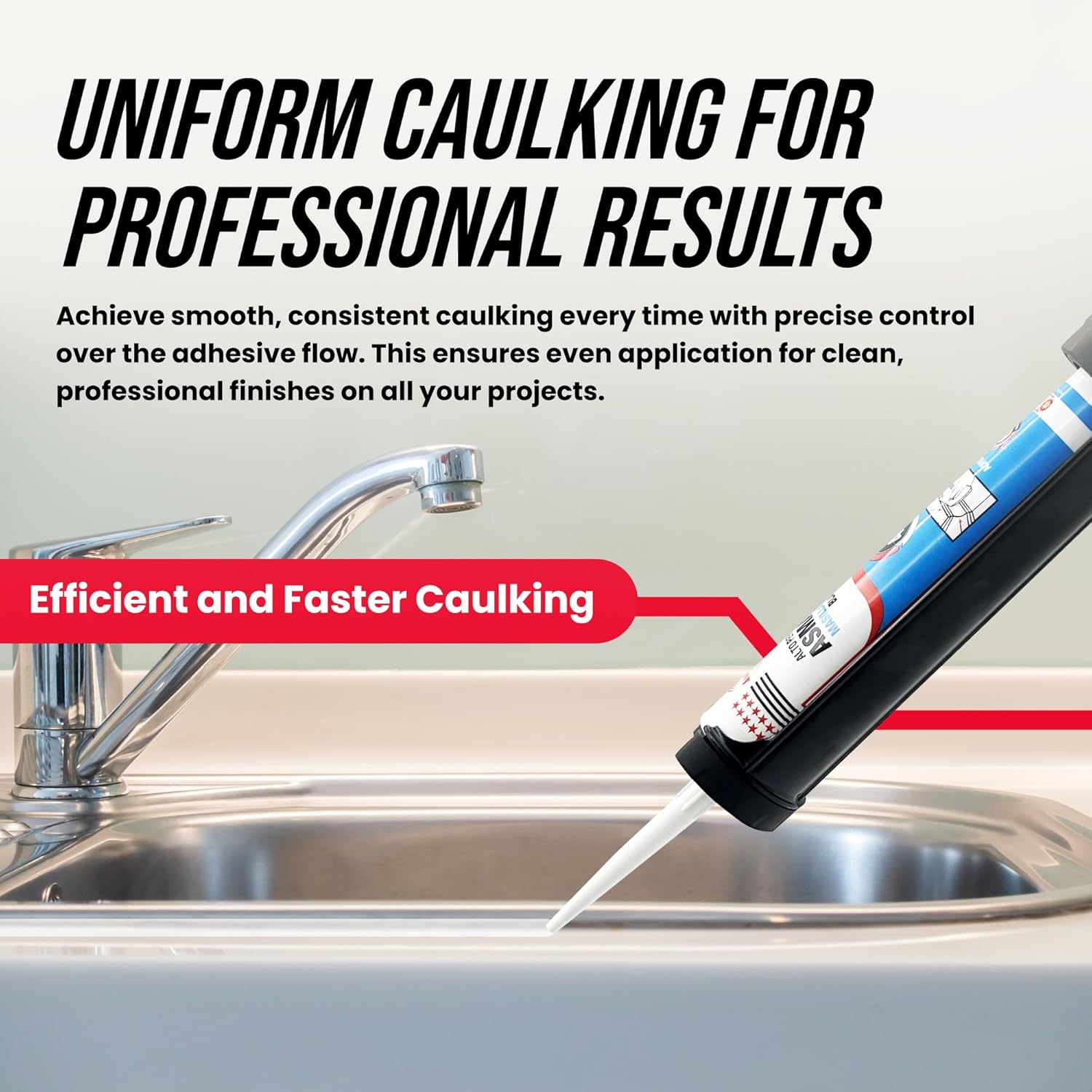 PROMAKER Cordless Caulking Gun, 21V Caulk gun w/ 2 Batteries, LED Light, Adjustable Speed, 3 Nozzle Adapters, 5 Knife Heads, 10 Oz Capacity, 550Lb Pushing Force, Caulk Tool Trowel & Scraper