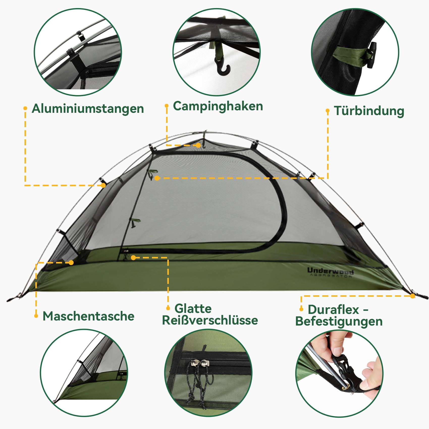 Tent 1Persone 1/2 Mann Zelt fürs Wandern - EIN leichtes,wasserdichtes EIN Mann Zelt fürs Camping,einfach aufzubauenes kompaktes 1/2-Personen-Kuppelzelt, 3 Saisonen EIN Mann Zelt