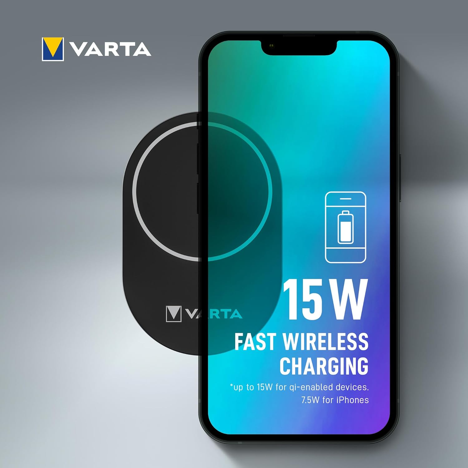 VARTA Mag Pro Wireless Car Charger & Mobile Phone Holder, 15 W, Magnetic Smartphone Holder with Charging Function, MagSafe Compatible, Qi Compatible, Car Mount with USB Type-C Cable, Black