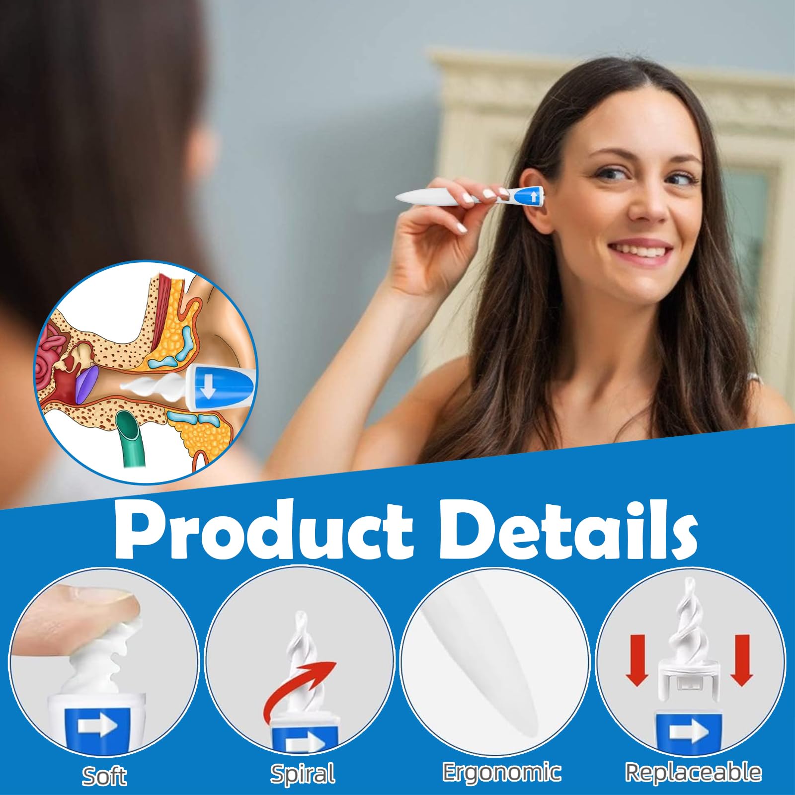Kit Rimozione Cerume con 16 Punte – Pulitore Orecchie a Spirale 360° in Silicone Morbido, Strumento Auricolare Sicuro e Riutilizzabile, Pulizia Orecchie Delicata e Facile